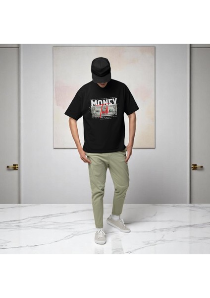 Erkek Siyah Oversize Money Baskılı Tişört fırsatları