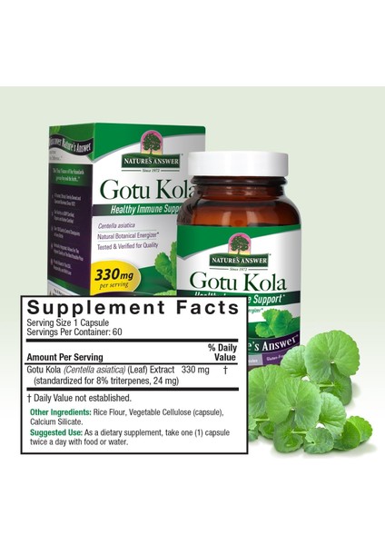 Organik Gotu Kola 475 mg Mineral Centella Asiatica Full Spectrum Immune modelleri