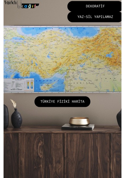 Çok Renkli Statik Kağıt Dekoratif Türkiye Haritası, Kendinden Tutunur, Şık Tasarım