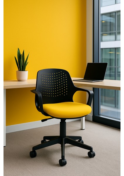 Çocuk Odası Sandalyesi Ders Çalışma Ofis Koltuğu Öğrenci Sandalye Yükseklik Ayarlı Döner Sarı