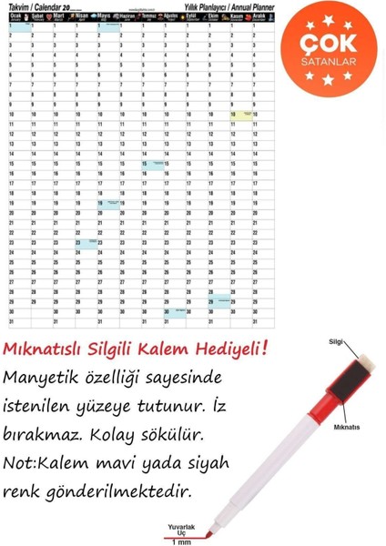 Manyetik ve Tekrar Kullanılabilir Yıllık Planlayıcı, Beyaz Renk