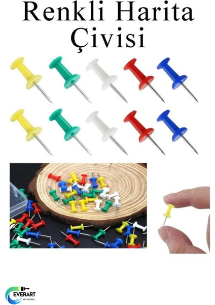 Renkli 100'LÜ Harita Çivisi, Mantar Pano Raptiyesi, Ofis ve Okul Kullanımı fiyatları