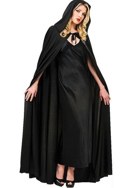 Siyah Renk Kapşonlu Pelerin