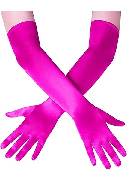 Uzun Boy Ekstra Parlak Saten Eldiven Fuşya Renk fiyatları