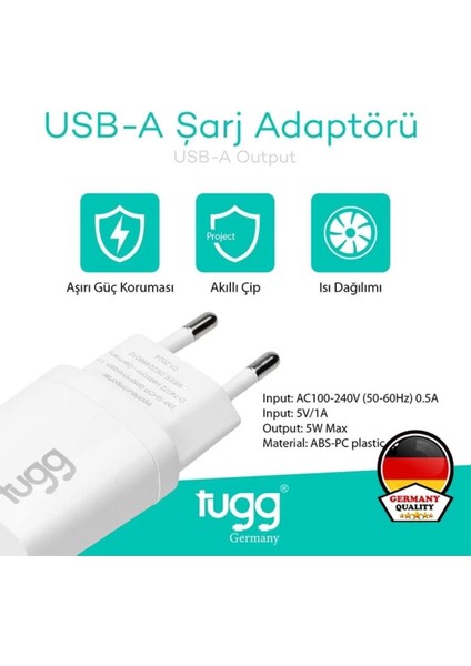 Çok Renkli 5W Akım Koruyucu Turbo Şarj USB Girişli, Güçlü ve Şık Tasarım
