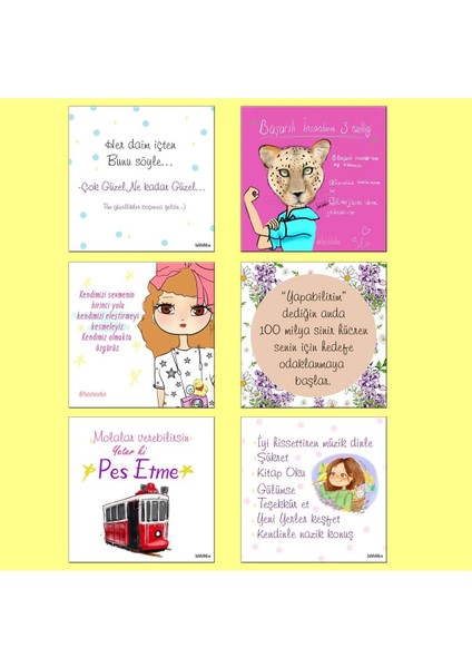 Canlandırıcı Motivasyon Kartları, 6'lı Set, Dekoratif Tel Veya Mantar Pano Için