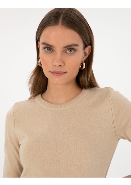 Kadın Bej Slim Fit Basic Kazak 50315758-VR011 fiyatları