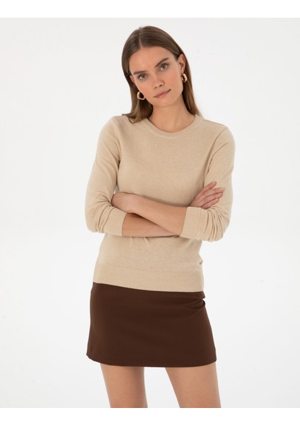 Kadın Bej Slim Fit Basic Kazak 50315758-VR011 modelleri