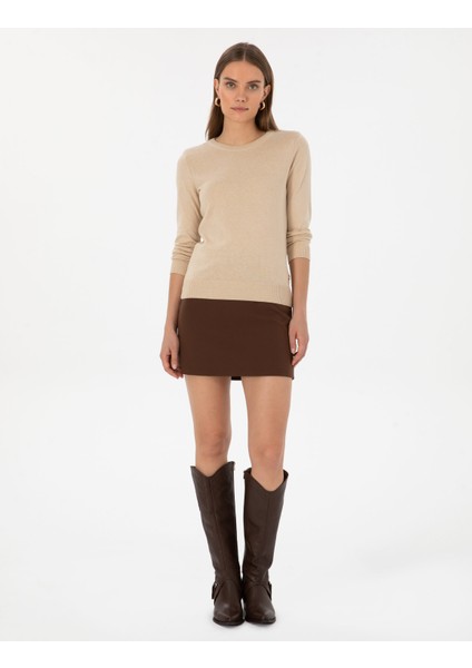 Kadın Bej Slim Fit Basic Kazak 50315758-VR011 fırsatları