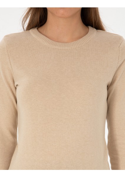 Kadın Bej Slim Fit Basic Kazak 50315758-VR011