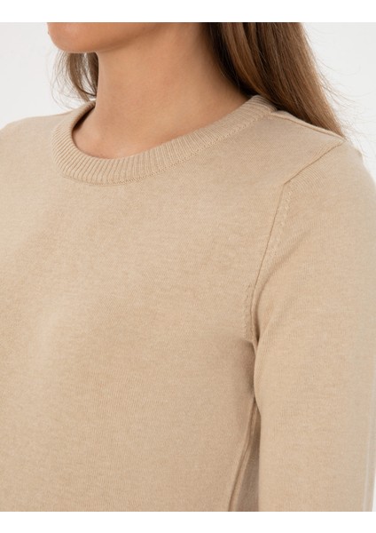 Kadın Bej Slim Fit Basic Kazak 50315758-VR011