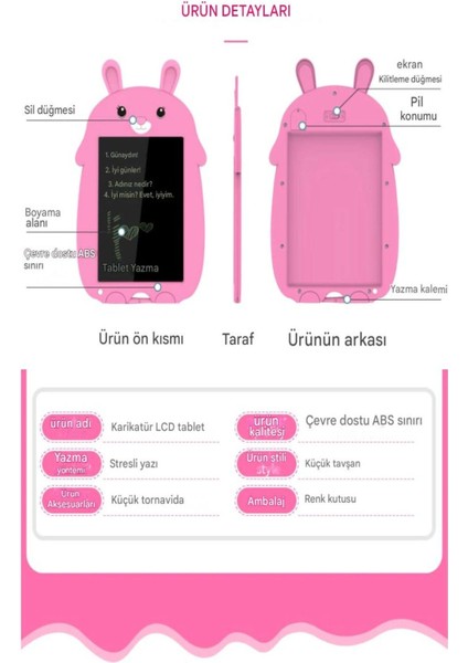 Çocuklar Için Sevimli Tavşan Tasarımlı 9 Inç Dijital Yazı Tableti