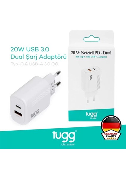 Çok Renkli 20W Akım Koruma Turbo Şarj Type-C, Hızlı ve Güçlü Şarj Cihazı