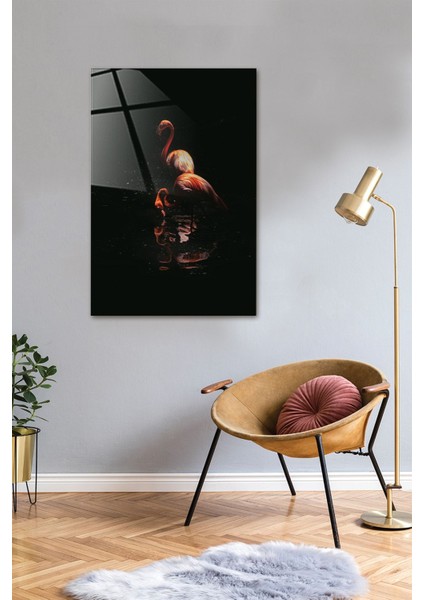 Şeffaf Cam Tablo, Flamingo Desenli, 40X60CM, Zarif ve Renkli Dekorasyon Parçası