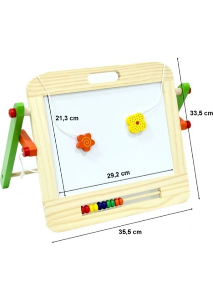 Ahşap Manyetik Abaküslü Yazı Tahtası, Sarı, Şık ve Fonksiyonel Tasarım