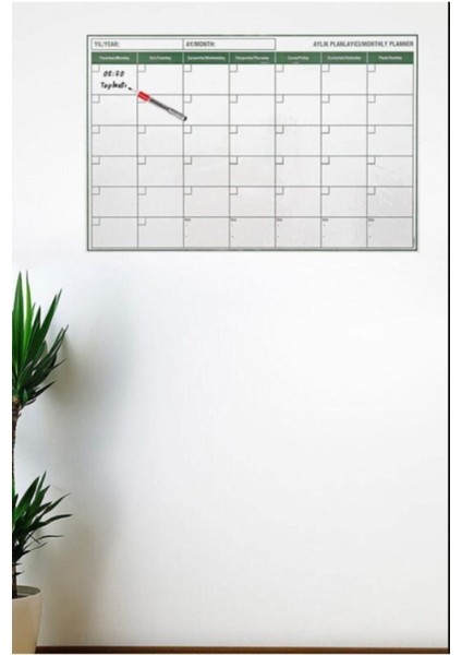 Manyetik Yapışkanlı Aylık Planlayıcı Takvim 85X56 Cm, Beyaz Renk