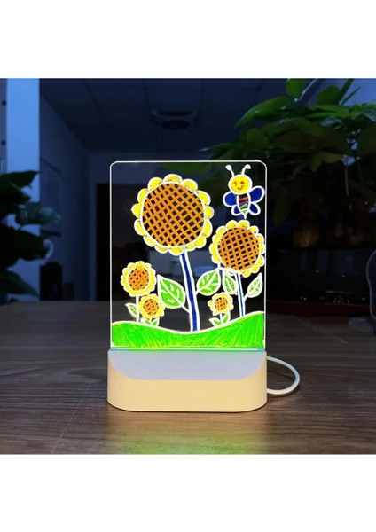 7 Kalemli Memo Tahtası, LED Gece Lambası ve USB Mesaj Tahtası, Şık ve Kullanışlı Hediye