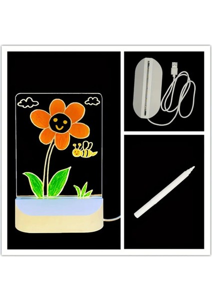 7 Kalemli Memo Tahtası, LED Gece Lambası ve USB Mesaj Tahtası, Şık ve Kullanışlı Hediye