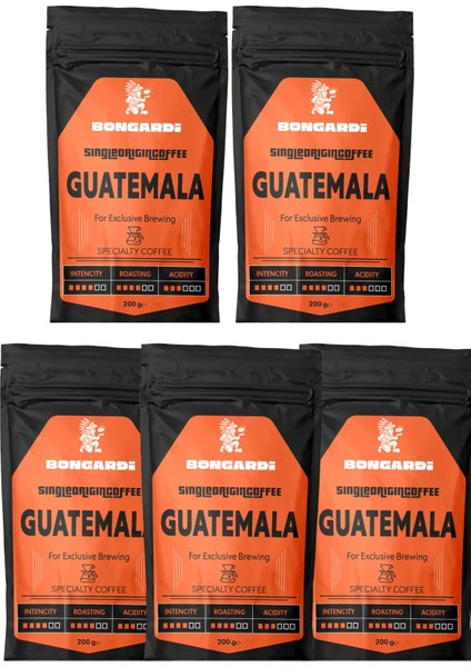 Guatemala Yöresel Single Orjin Nitelikli Kahve Seti 5X200G (Çekirdek Veya Öğütülmüş Seçilebilir)