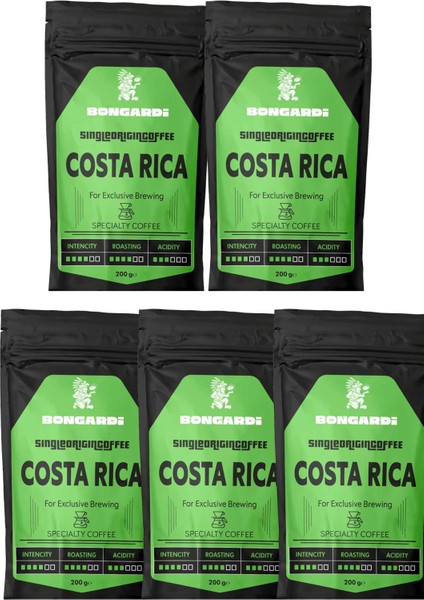 Kosta Rika Yöresel Single Orjin Nitelikli Kahve 5X200G (Çekirdek Veya Öğütülmüş Seçilebilir)