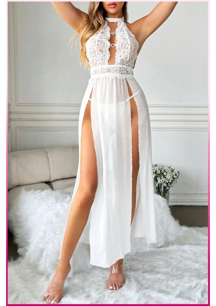 Beyaz Kalp Aksesuarlı Tül Etekli Kadın Seksi Gecelik fiyatları