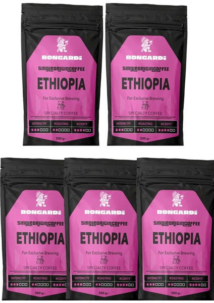 Etiyopya Yöresel Single Orjin Nitelikli Kahve Seti 5X200G (Çekirdek Veya Öğütülmüş Seçilebilir)