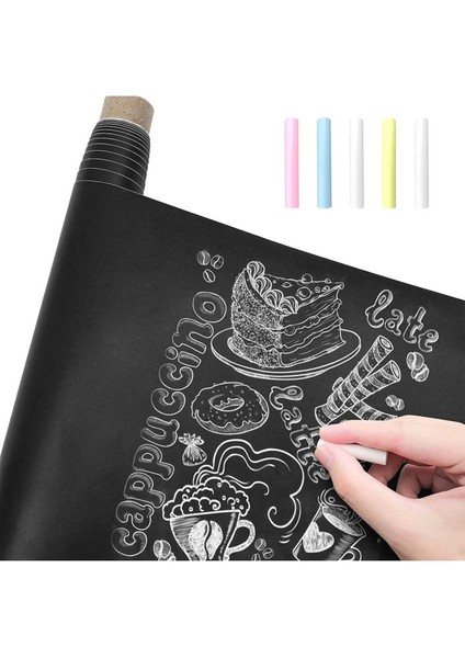 Yazılabilir Kara Tahta Folyo Seti, Pvc Duvar Sticker, 5 Tebeşir, FC091