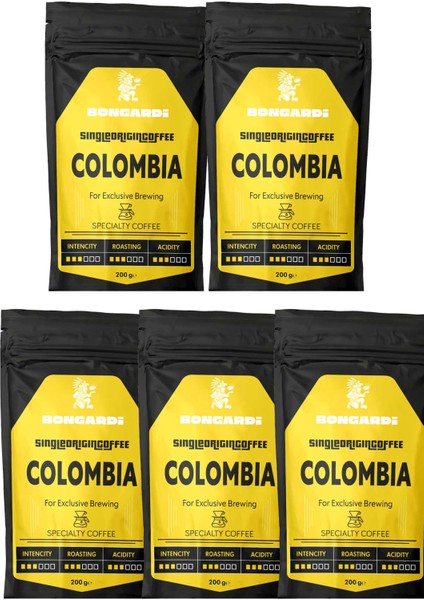 Colombia Yöresel Single Orjin Nitelikli Kahve Seti 5X200G (Çekirdek Veya Öğütülmüş Seçilebilir)