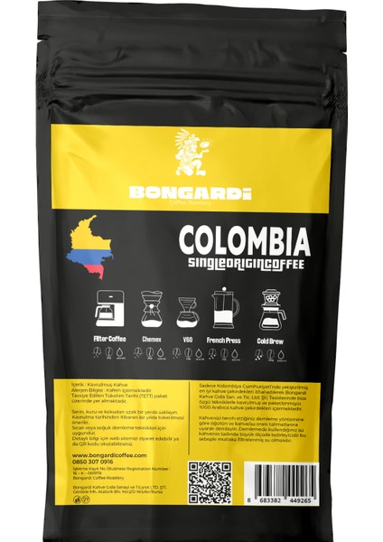 Colombia Yöresel Single Orjin Nitelikli Kahve Seti 5X200G (Çekirdek Veya Öğütülmüş Seçilebilir) modelleri