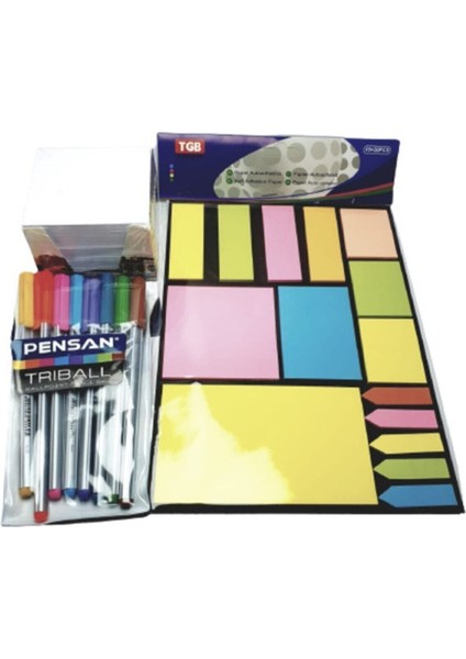 Renkli A4 Yapışkanlı Not Kağıdı ve Kalem Seti