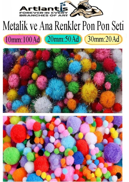 Renkli 10-30 mm Peluş ve Tüylü Ponponlar, 170'LI Paket, Çeşitli Renkler