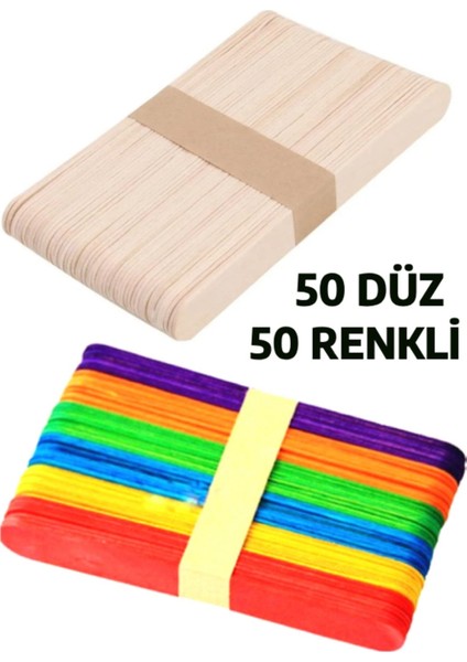 50 Adet Renkli ve Renksiz Geniş Dil Çubuğu, Abeslang Dil Basma Çubuğu Seti