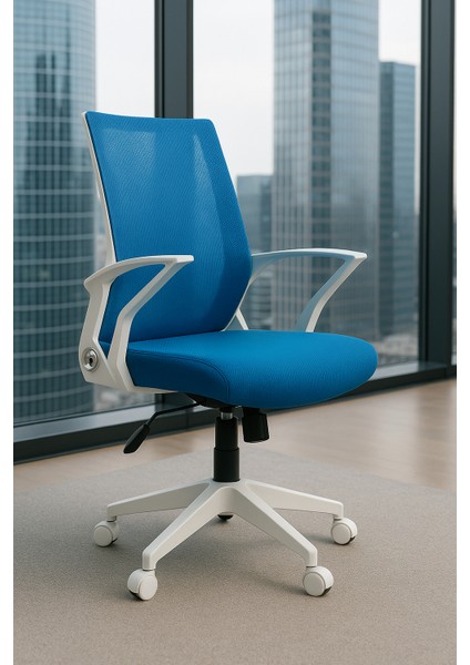 Yıldız Katlanır Kollu Çalışma Sandalyesi ve Bilgisayar Koltuğu | Mavi Kumaş