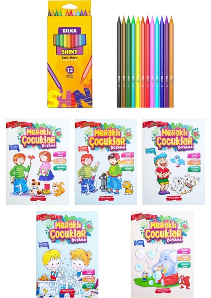 Eğitici Aktivite Seti, 5 Farklı Boyama Kitabı, 12 Kuruboya, 160 Sayfa