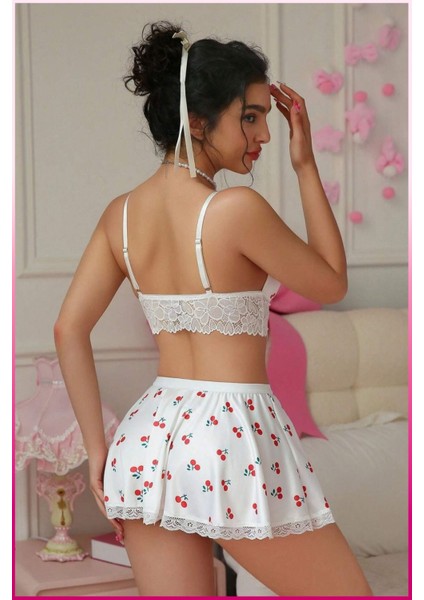 Kadın Kirazlı Fiyonklu Seksi Kostüm