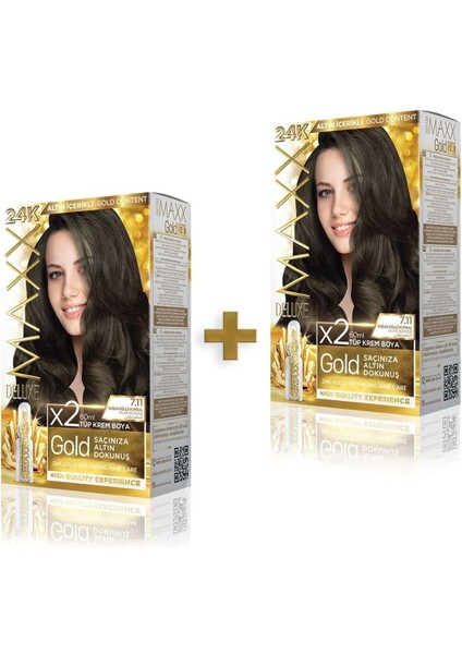 Golden Beauty 24K 7.11 Yoğun Küllü Kumral Boya Seti 2 Adet modelleri