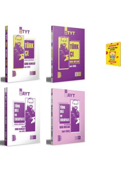 Tyt-Ayt Türkçe ve Edebiyat Video Çözümlü Soru Bankası ve Ders Notları 4lü Set + Planlama Defteri