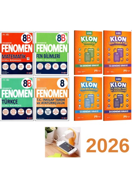 2026 Lgs 8.sınıf 4 Branş Soru Bankaları + Mozaik Lgs 4 Branş Klon Denemeler Set Priz Tutucu ve Deneme Hediye