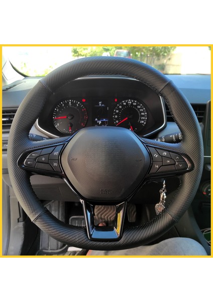 Clio 5 Araca Özel Direksiyon Kılıfı (Noktalı Karbon) F1 Olmayan Direksiyona Uygundur