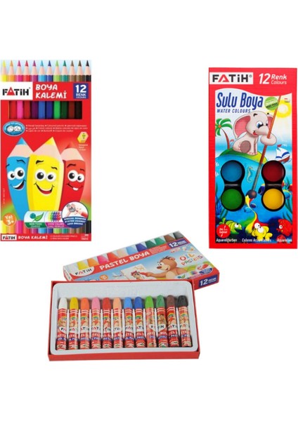 3'lü Boyama Seti, Kuru, Pastel ve Sulu Boya, Yaratıcı Sanat Malzemeleri