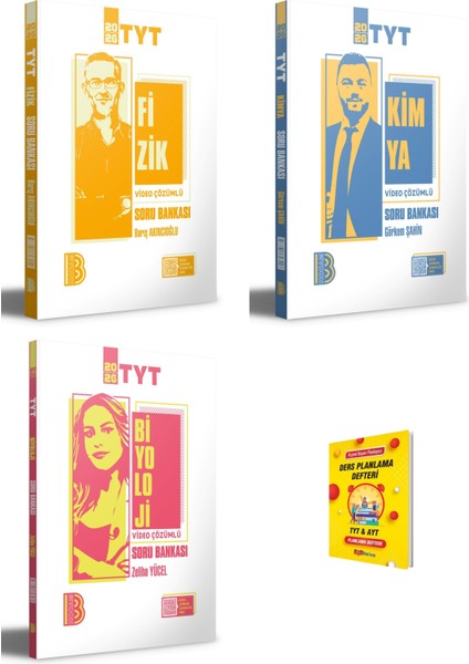 Tyt Fizik Kimya ve Biyoloji Video Çözümlü Soru Bankası 3lü Set + Planlama Defteri