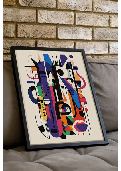 Siyah Çerçeveli Tablo, Soyut Geometrik Çizgi, Ofis Dekoru Poster No: 111368 indirimleri