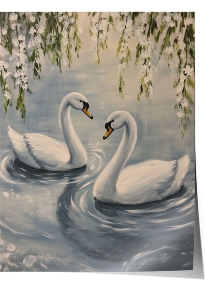 Çerçevesiz Poster, Kuğuların Göl Manzarası, Salon Dekoru Poster No: 111426