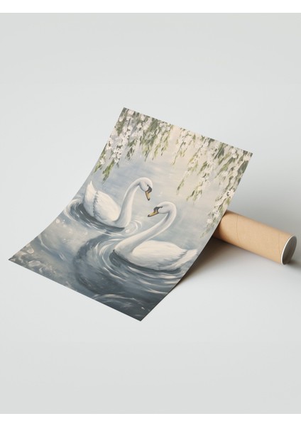 Çerçevesiz Poster, Kuğuların Göl Manzarası, Salon Dekoru Poster No: 111426 modelleri