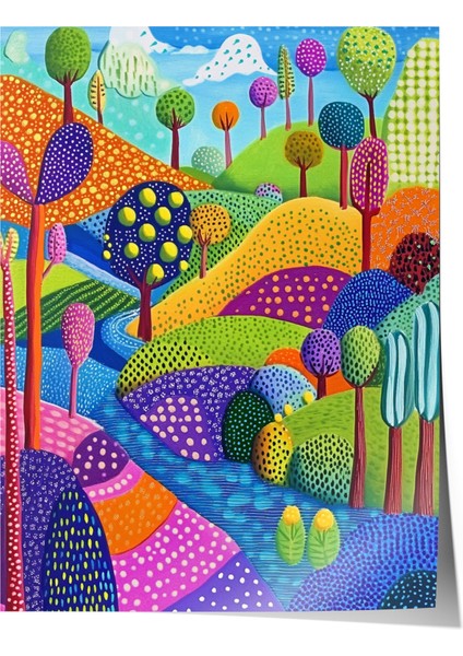 Çerçevesiz Poster, Renkli Soyut Ağaçlar, Ofis Dekoru Poster No: 111542