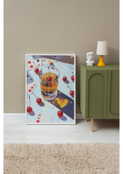 Beyaz Çerçeveli Tablo, Vişneli Içki Bardağı Tasarımı, Bar Alanı Dekoru Poster No: 111186 fırsatları