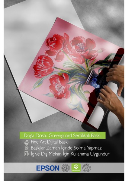 Ahşap Çerçeveli Tablo, Vazoda Kırmızı Laleler, Salon Dekoru Poster No: 111589