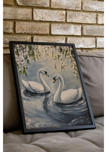 Siyah Çerçeveli Tablo, Kuğuların Göl Manzarası, Salon Dekoru Poster No: 111426 indirimleri