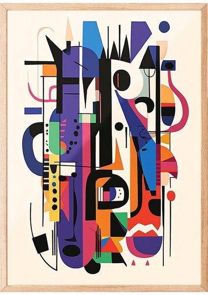 Ahşap Çerçeveli Tablo, Soyut Geometrik Çizgi, Ofis Dekoru Poster No: 111368