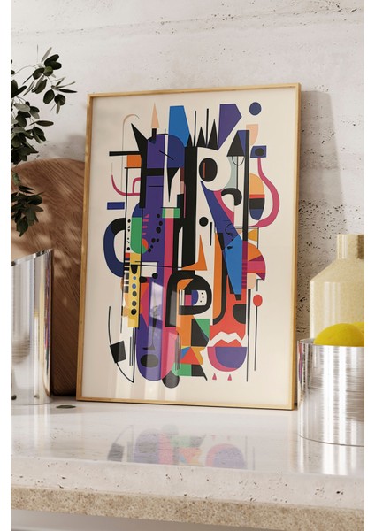 Ahşap Çerçeveli Tablo, Soyut Geometrik Çizgi, Ofis Dekoru Poster No: 111368 fırsatları